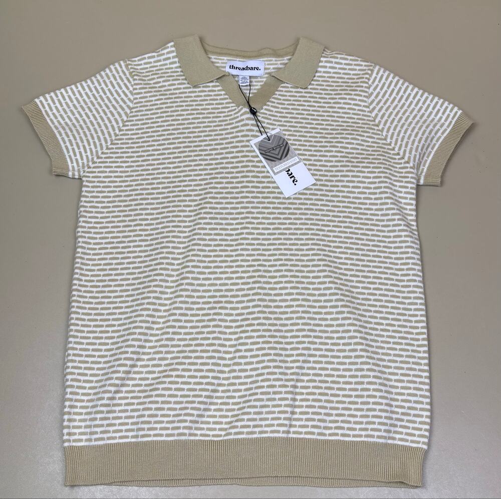 Threadbare Boys Textured Knit Polo Shirt Sand Cream 13-14 Years NWT